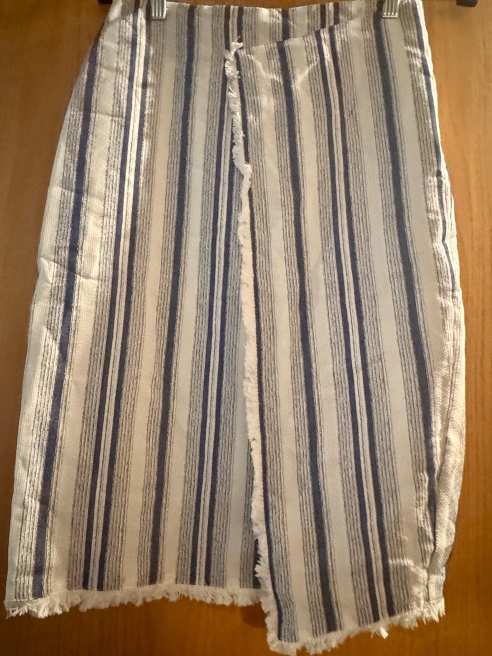 Moon River Blue and White Striped Midi Skirt